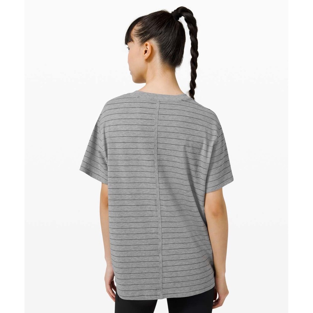 Lululemon All Yours Tee Womens 10 Grey Striped Pima Cotton 315